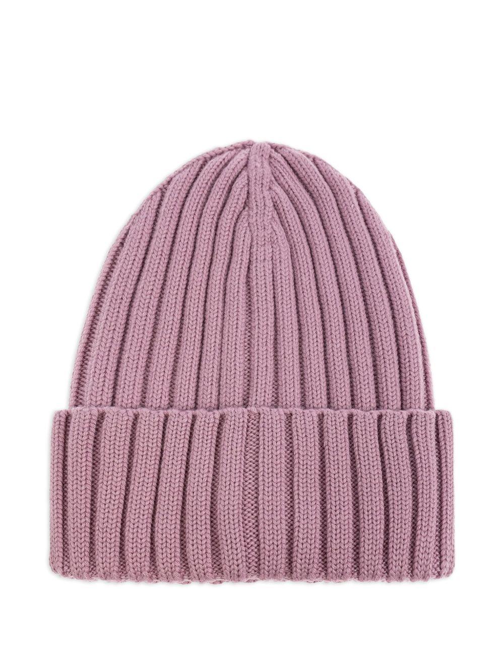 MONCLER Logo Patch Rib Wool Beanie In Purple Product Image