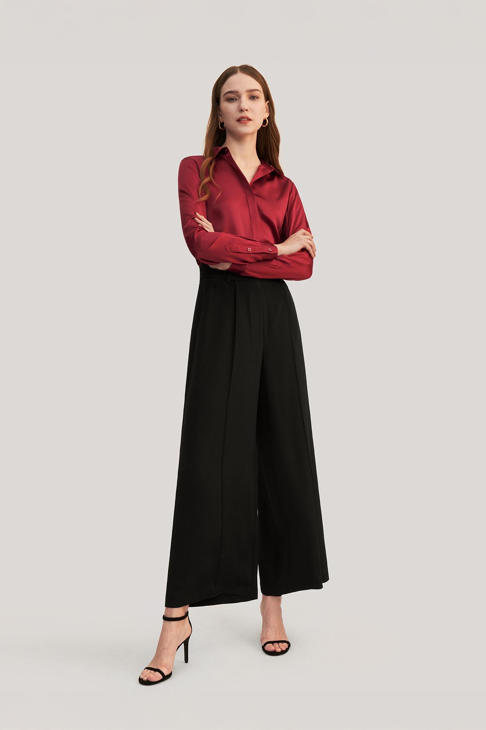 LILYSILK Silk Shirt Women - Dark Gray Mulberry Silk - Non-Toxic Dyes Concealed Mother-Of-Pearl Buttons Blouse Petite M Product Image