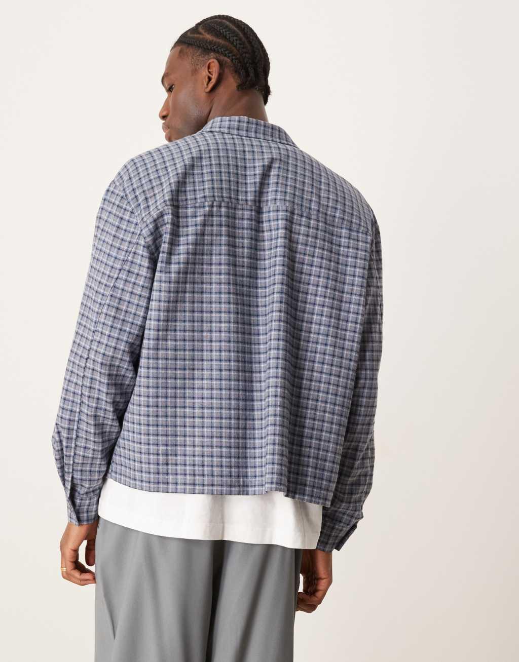 ASOS DESIGN oversized boxy flannel shirt in blue check Product Image