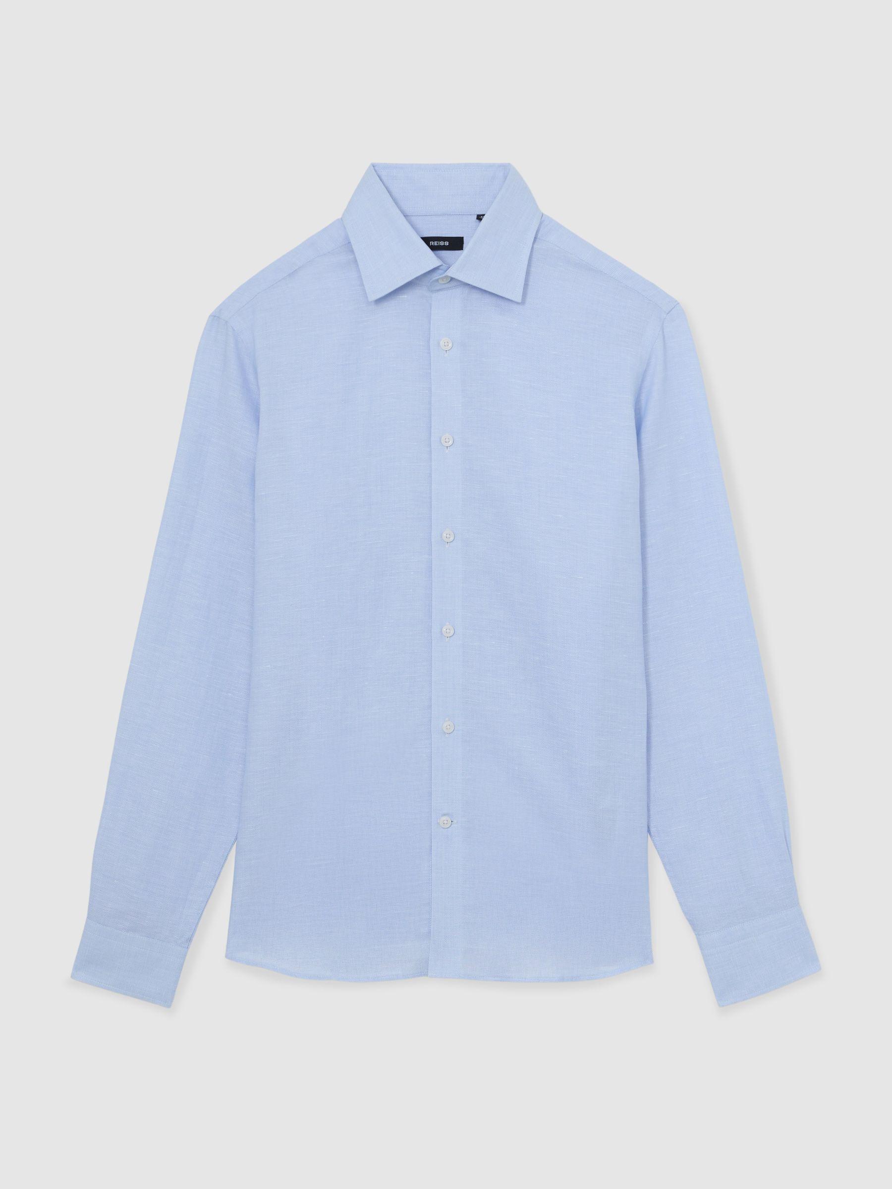 Lyocell-Linen Button-Through Shirt Regular-Fit in Soft Blue Product Image