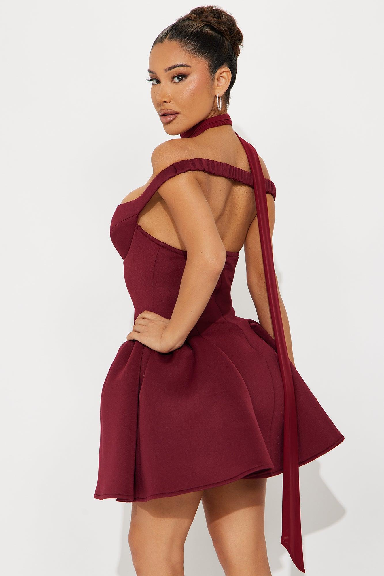 Grand Beauty Off Shoulder Mini Dress - Wine Product Image
