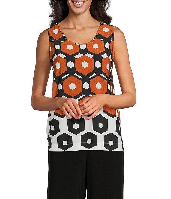 Investments Petite Size Soft Separates Light Honeycomb Border Reversible Scoop to Crew Neck Sleeveless Top Product Image
