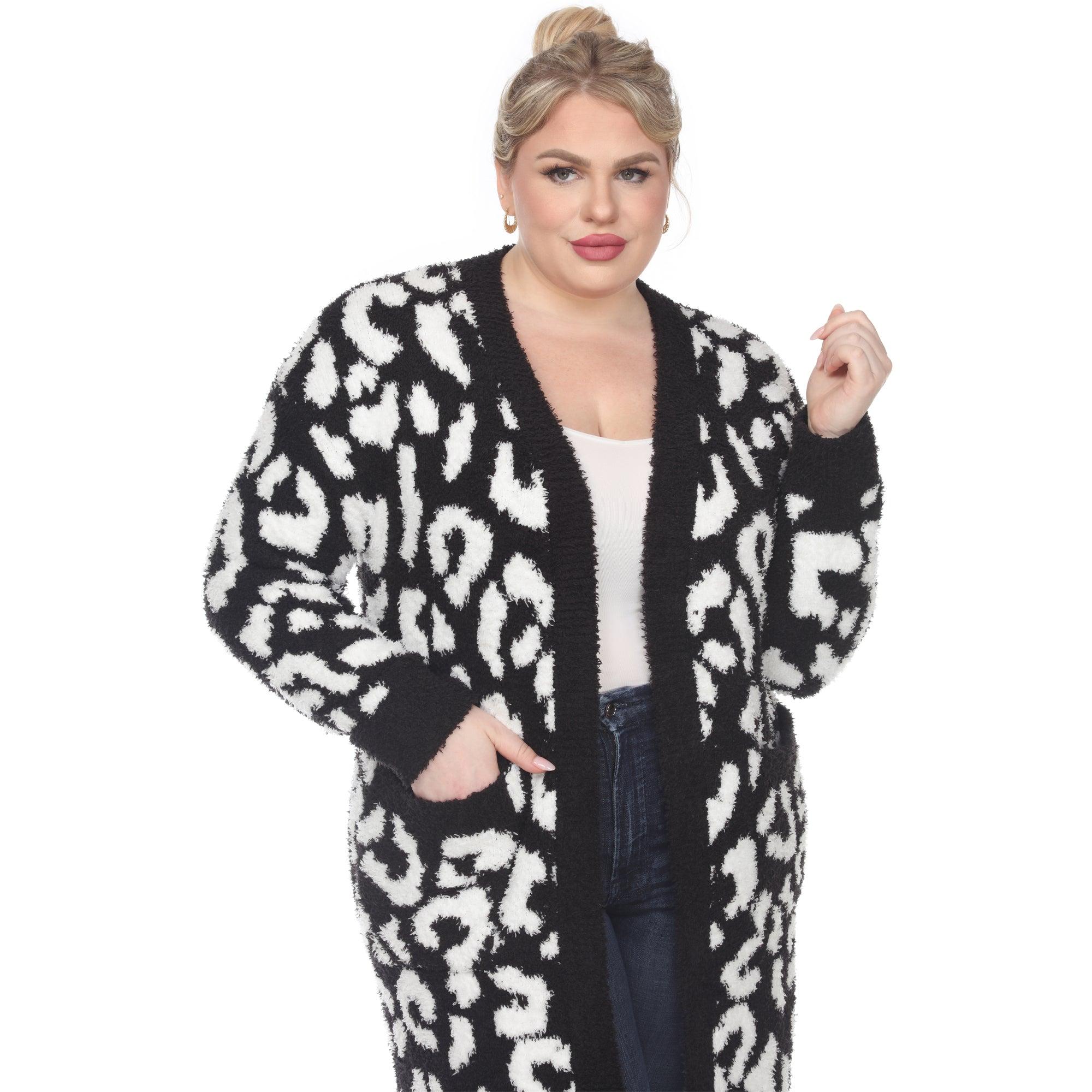 Leopard Print Open Front Sherpa Coat - Plus Product Image