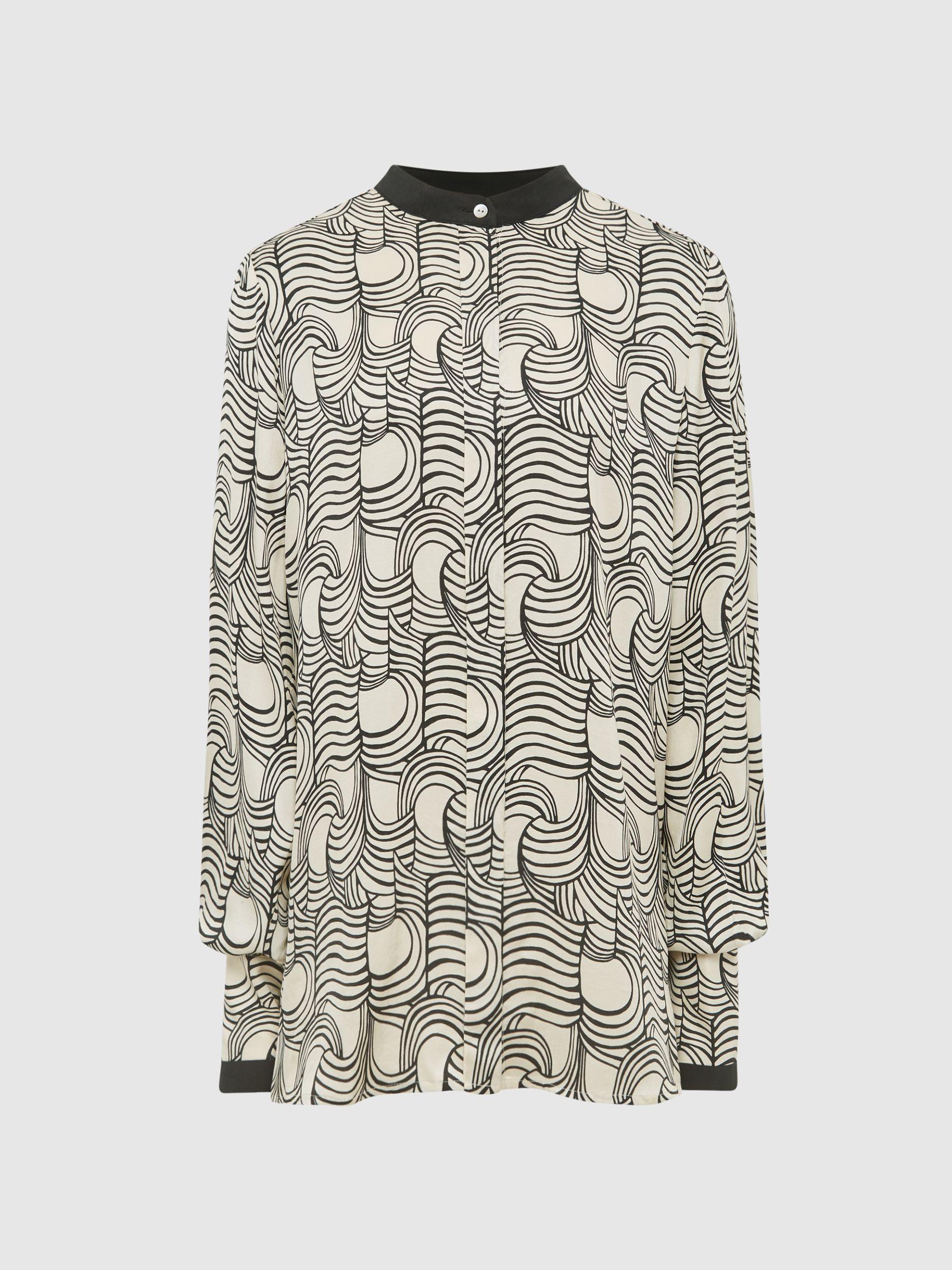 Swirl Print Shirt Blouse in Cream/Black Product Image
