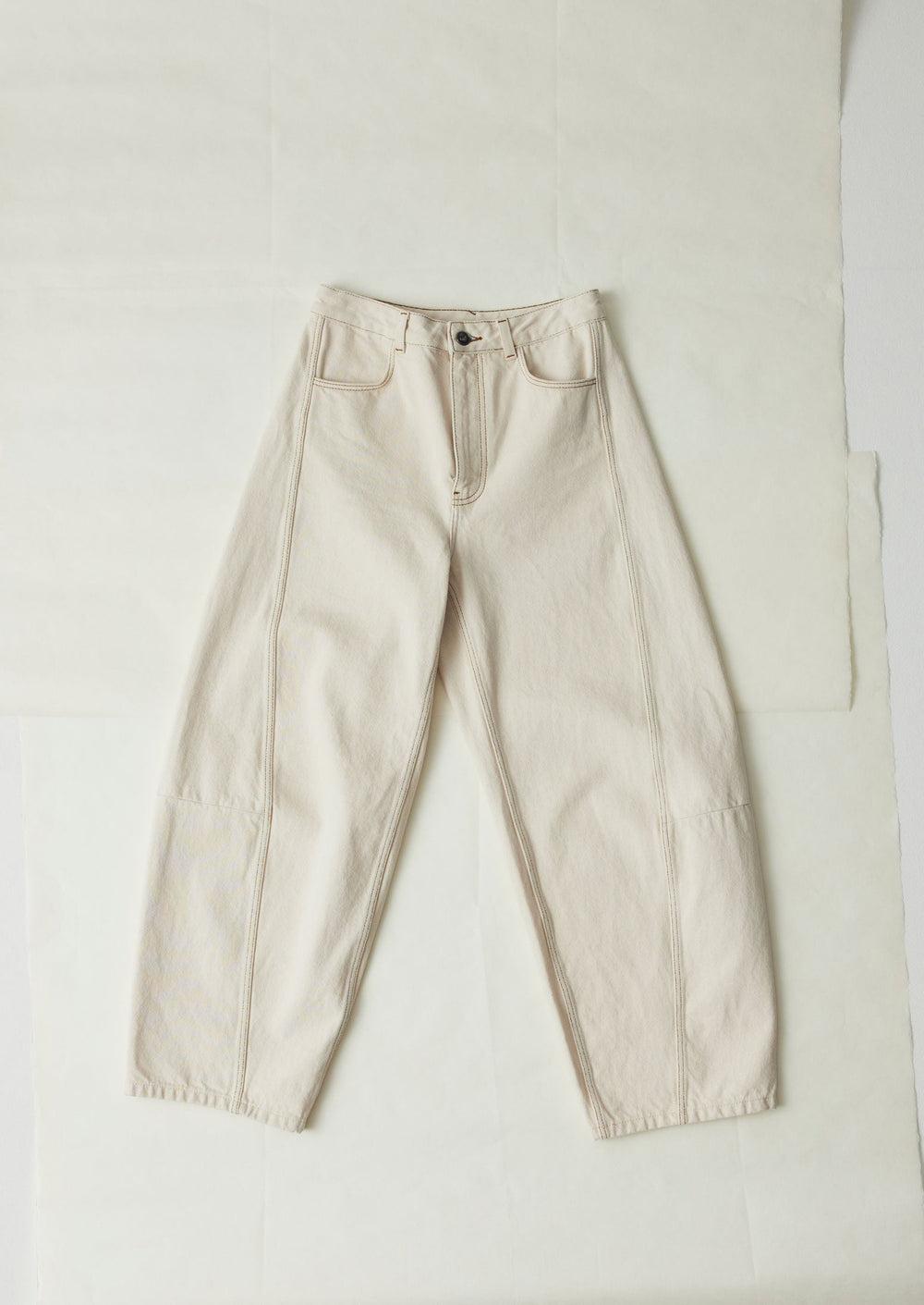 Sculptural Seamed Denim Pants | Ecru Product Image