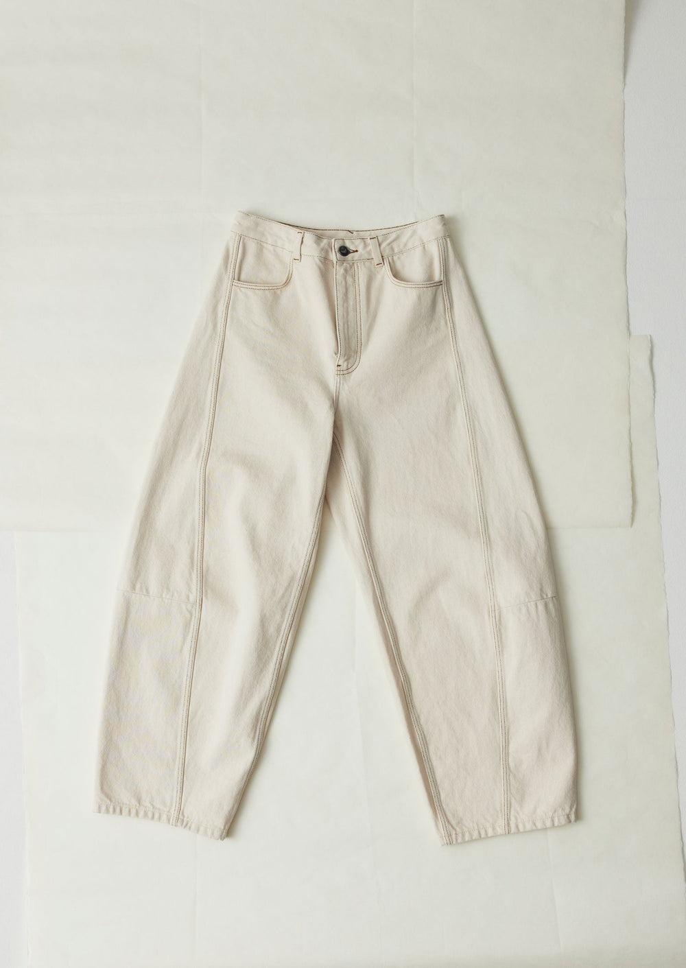 Sculptural Seamed Denim Pants | Ecru Product Image