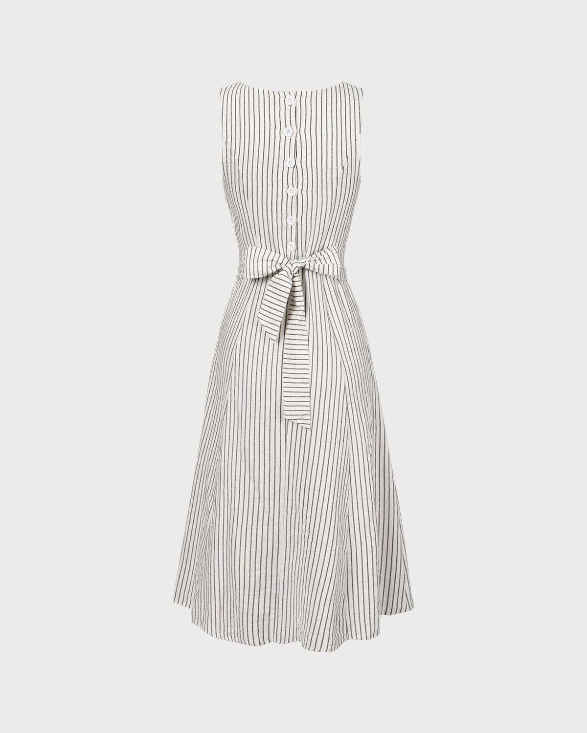 The White Square Neck Striped Midi Dress Product Image