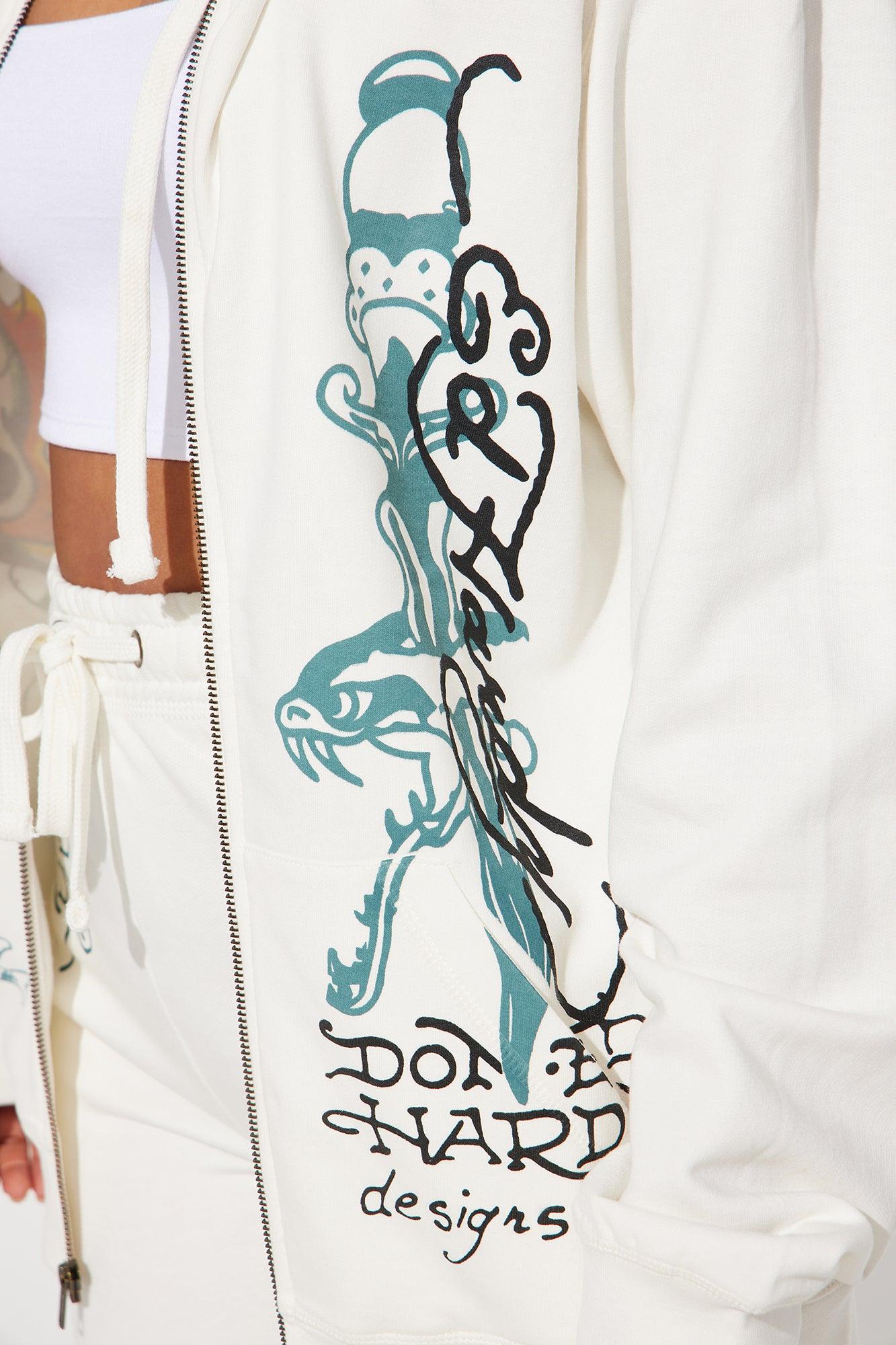 Ed Hardy On Fire Zip Front Hoodie - Ivory Product Image