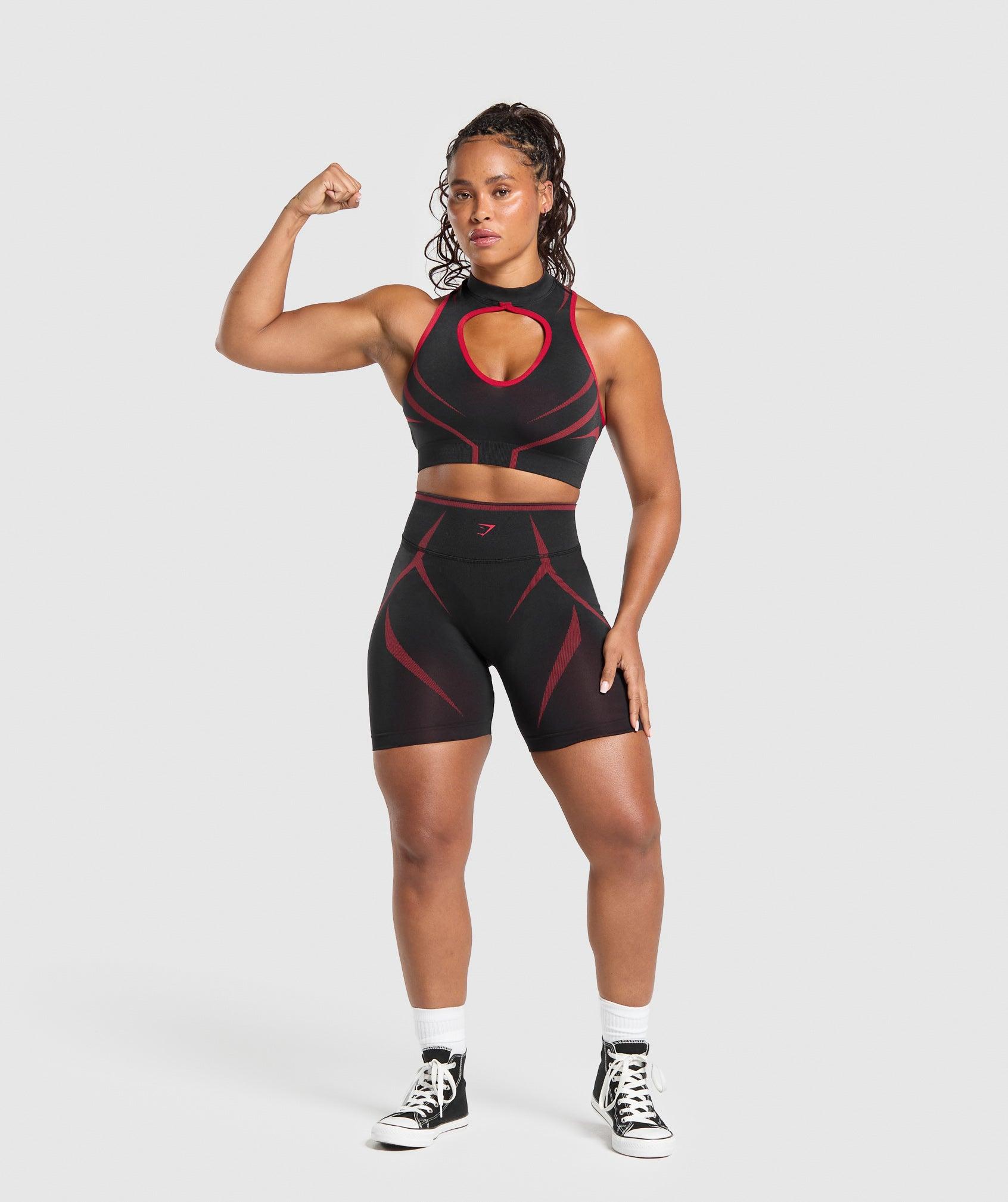 Gymshark Apex Lift Seamless Crop Top - Black/Carmine Red Female Product Image