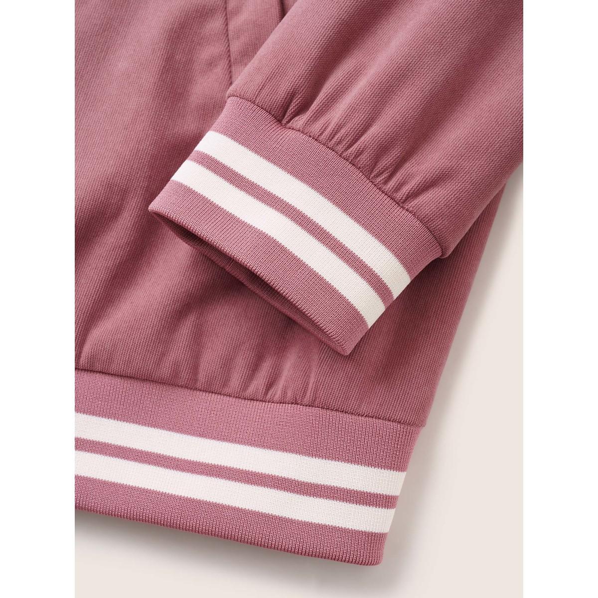 Plus Size Contrast Trim Button Through Rib Knit Jacket Women DustyPink Non Slanted pocket Everyday Jackets BloomChic 22-24/3X Product Image