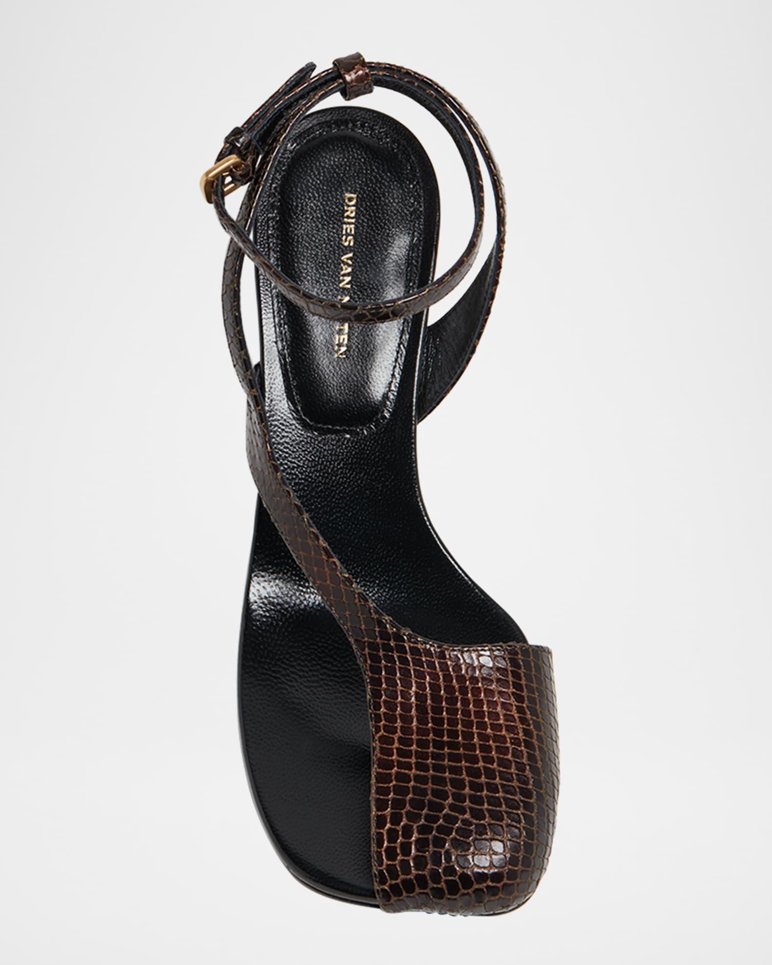 Asymmetrical Leather Wedge Sandals  Product Image