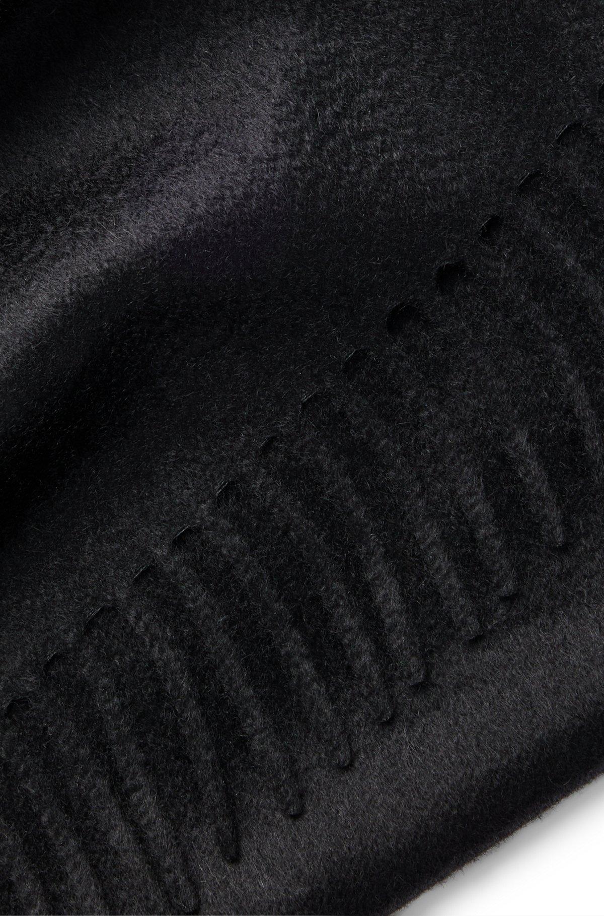 Fringed scarf in pure Italian cashmere with embroidered logo Product Image