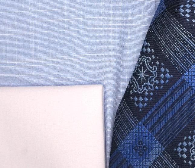 Blue Dress Shirt Set with Tie and Handkerchief Product Image