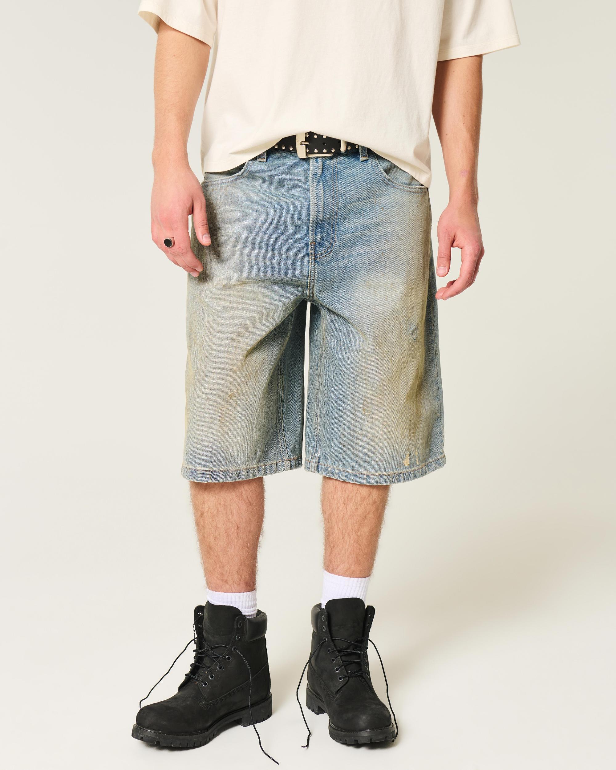 Below-the-Knee Washed Black Super Baggy Denim Shorts Product Image