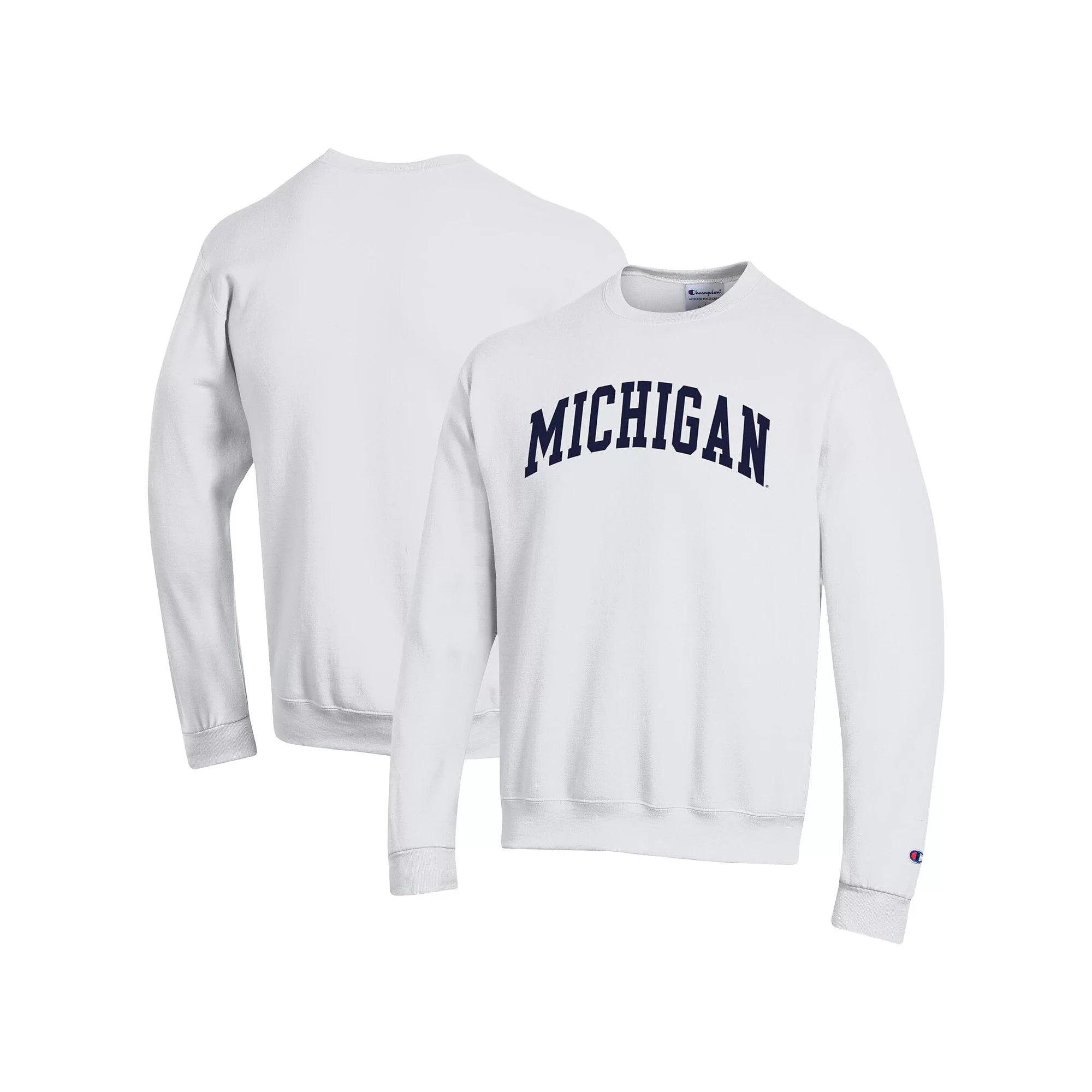 Men's Champion  White Michigan Wolverines Basic Arch Fleece Pullover Sweatshirt, Size: 2XL Product Image