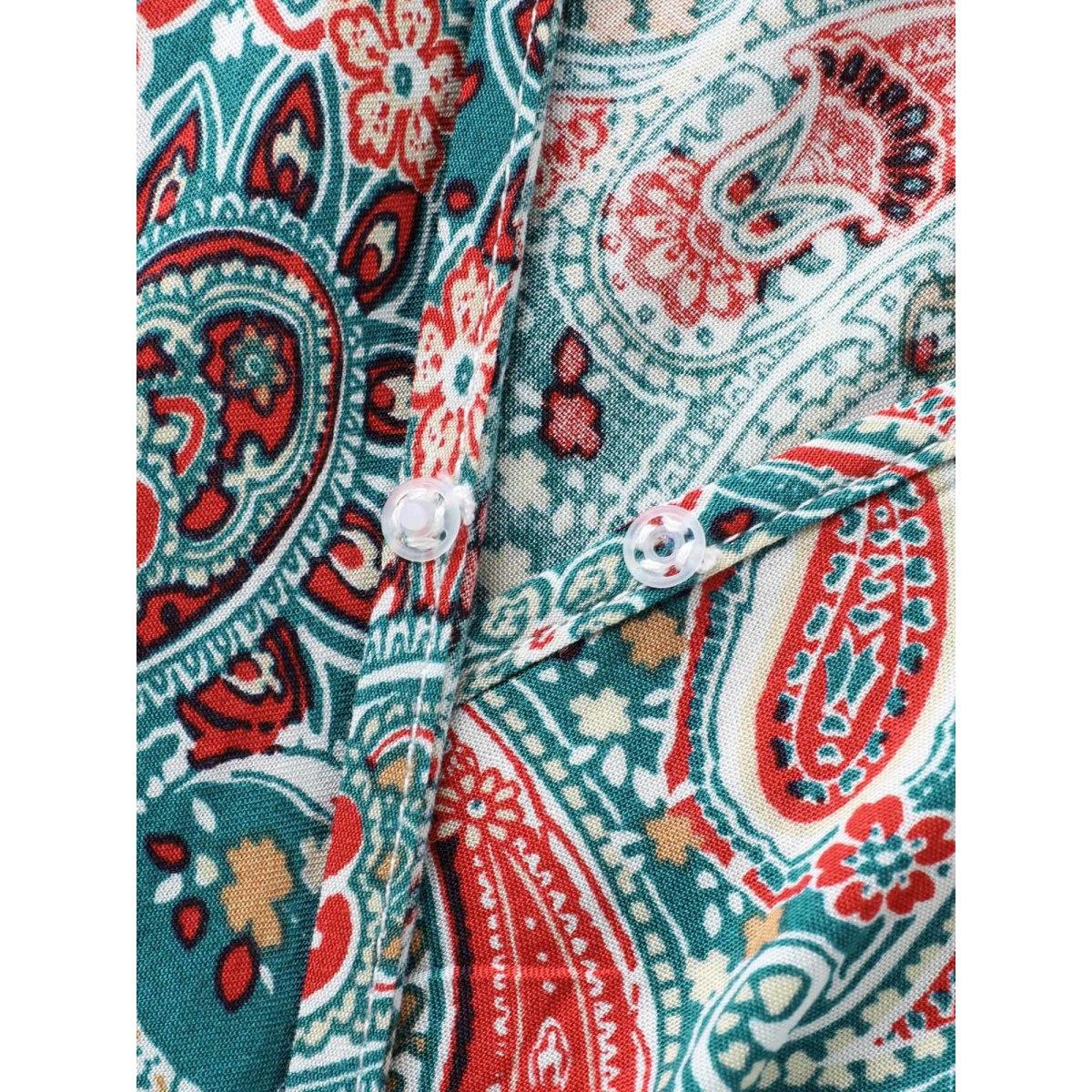 Plus Size DarkGreen Paisley Print V-Neck Flared Sleeve Blouse Women Boho Half Sleeve V-neck Vacation Blouses BloomChic 12/L Product Image