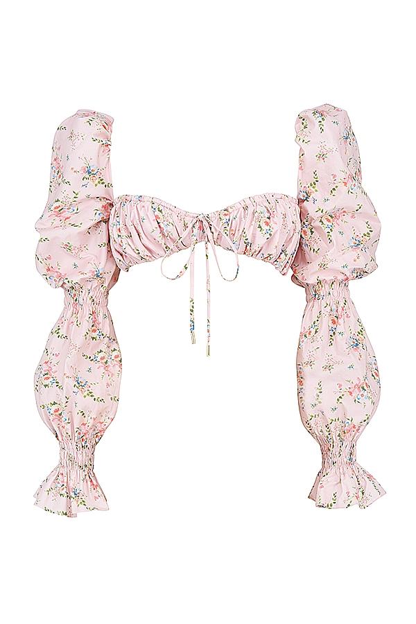 Henrietta  pink floral shirred bralette top Product Image