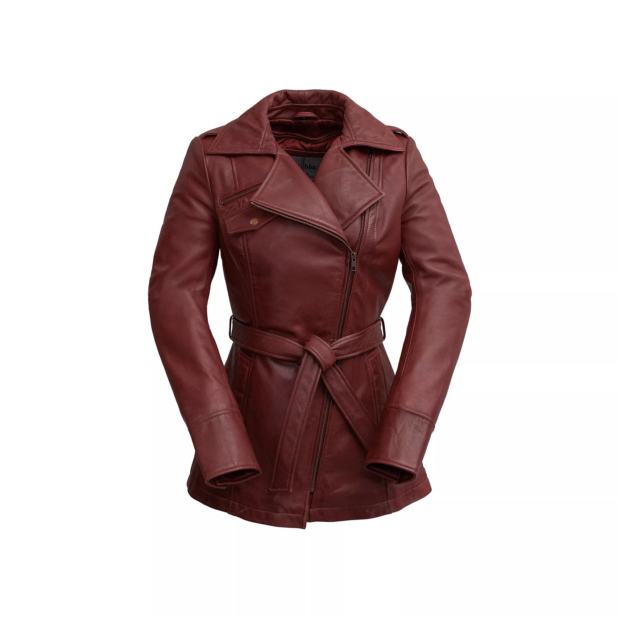 Plus Size Whet Blu Leather Trench Coat, Women's, Size: 5XL, Red Product Image