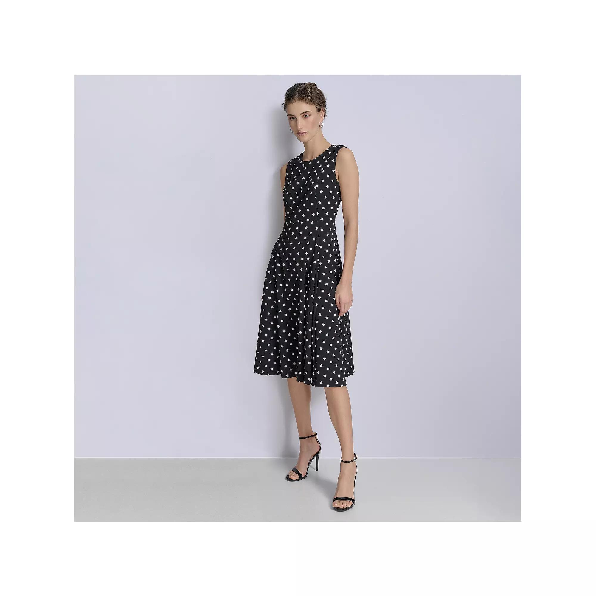 Women's Andrew Marc Sleeveless Fit & Flare Midi Dress, Size: 4, Black White Dot Product Image