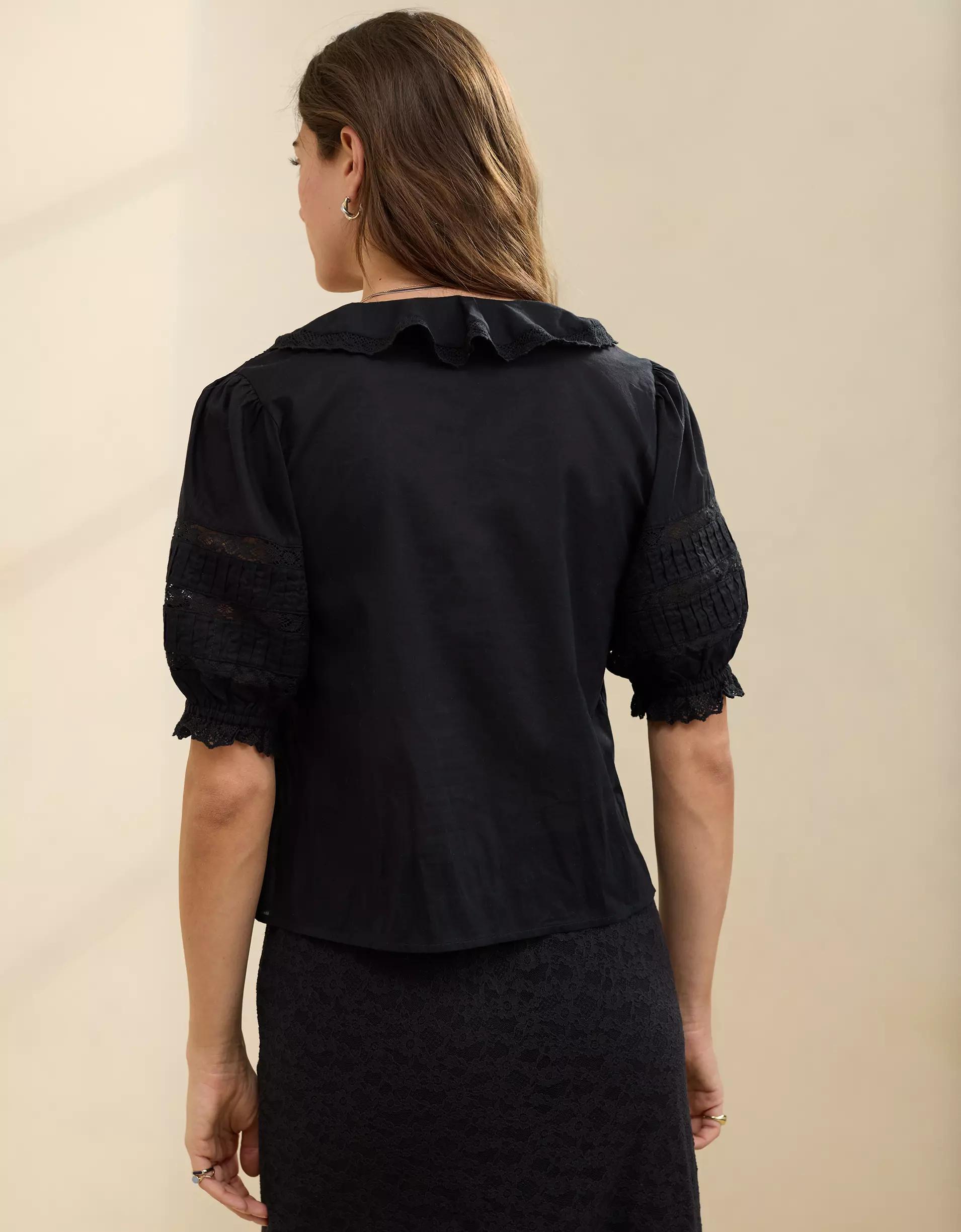 Aerie Short Sleeve Ruffle Blouse Product Image