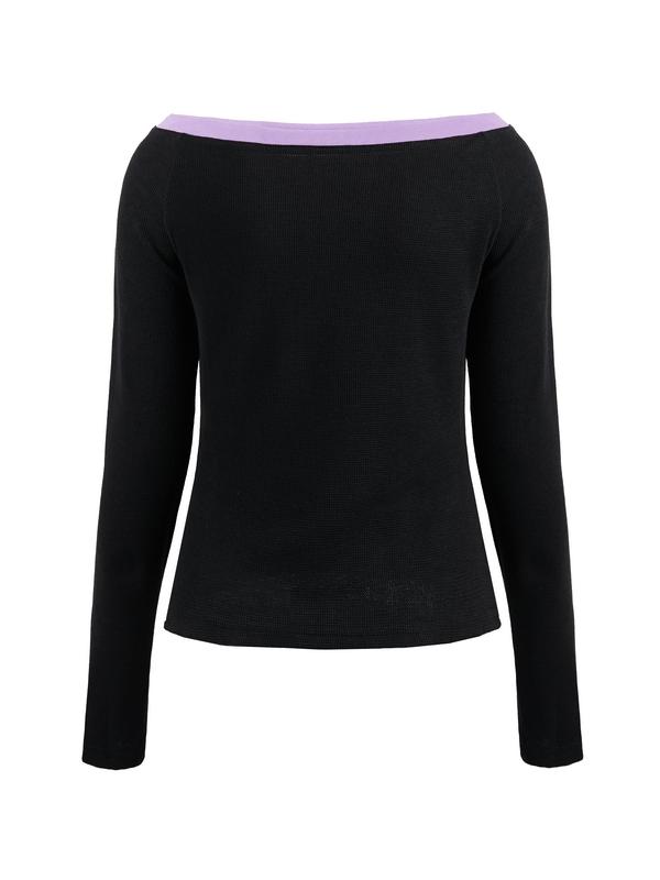 Contrast Color Off Shoulder Long Sleeve Tee Product Image