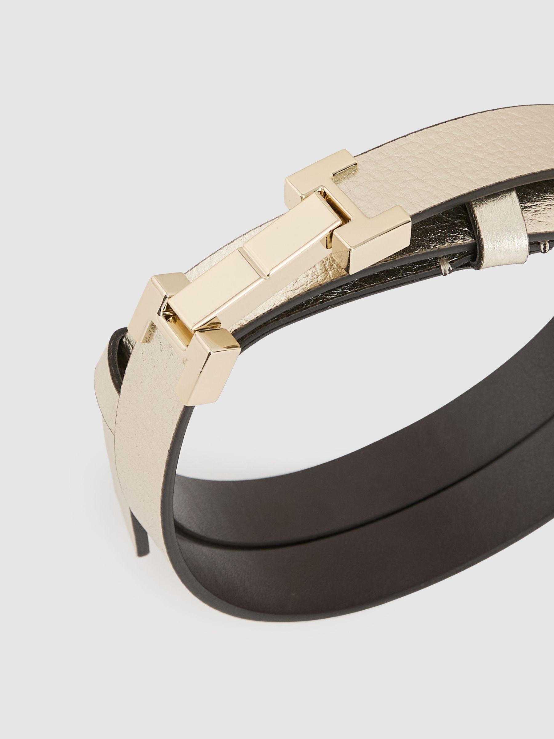 Leather Square Hinge Belt in Gold Product Image