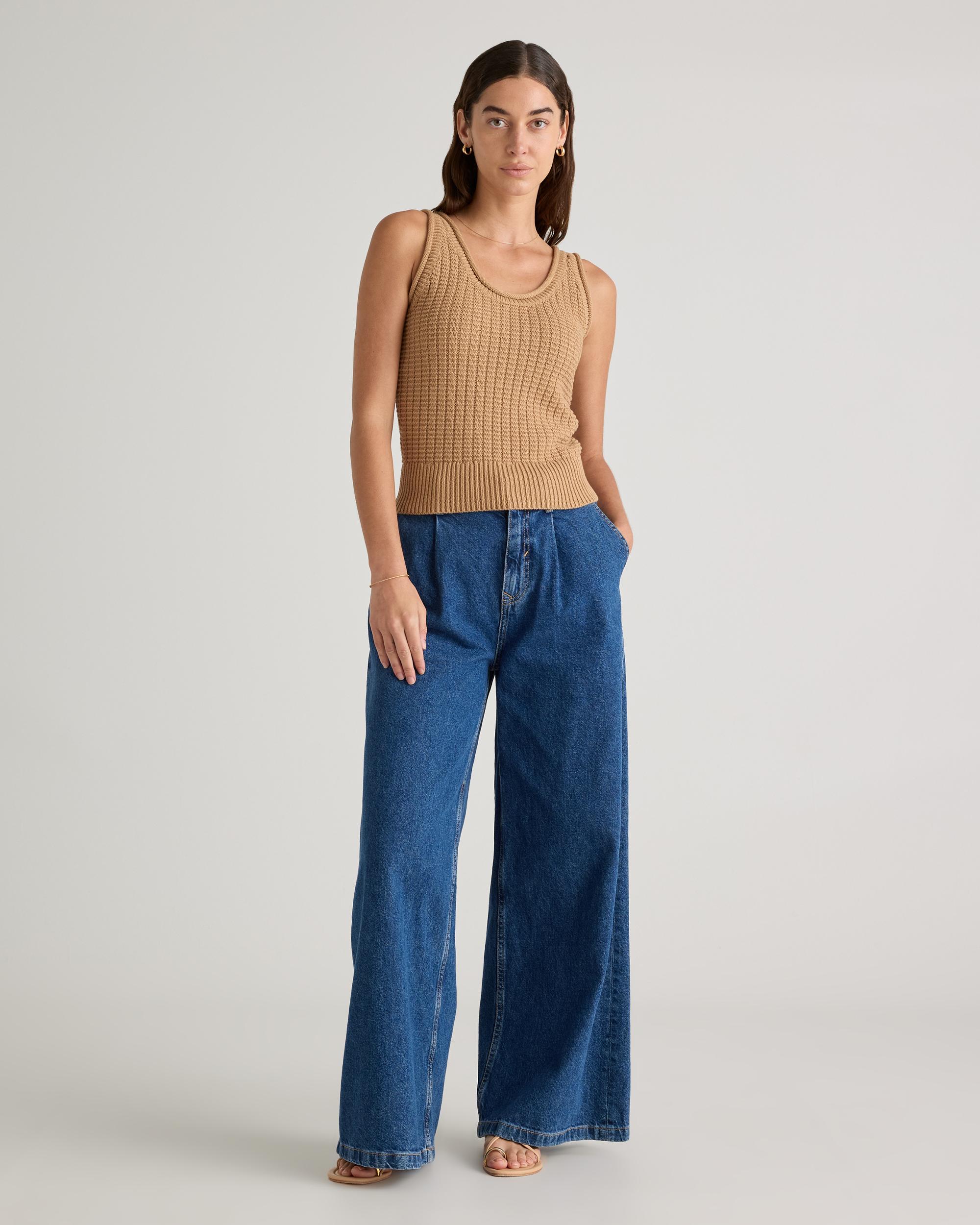 Quince | Women's Waffle Cropped Sweater Tank Top Size XL, Organic Cotton Product Image