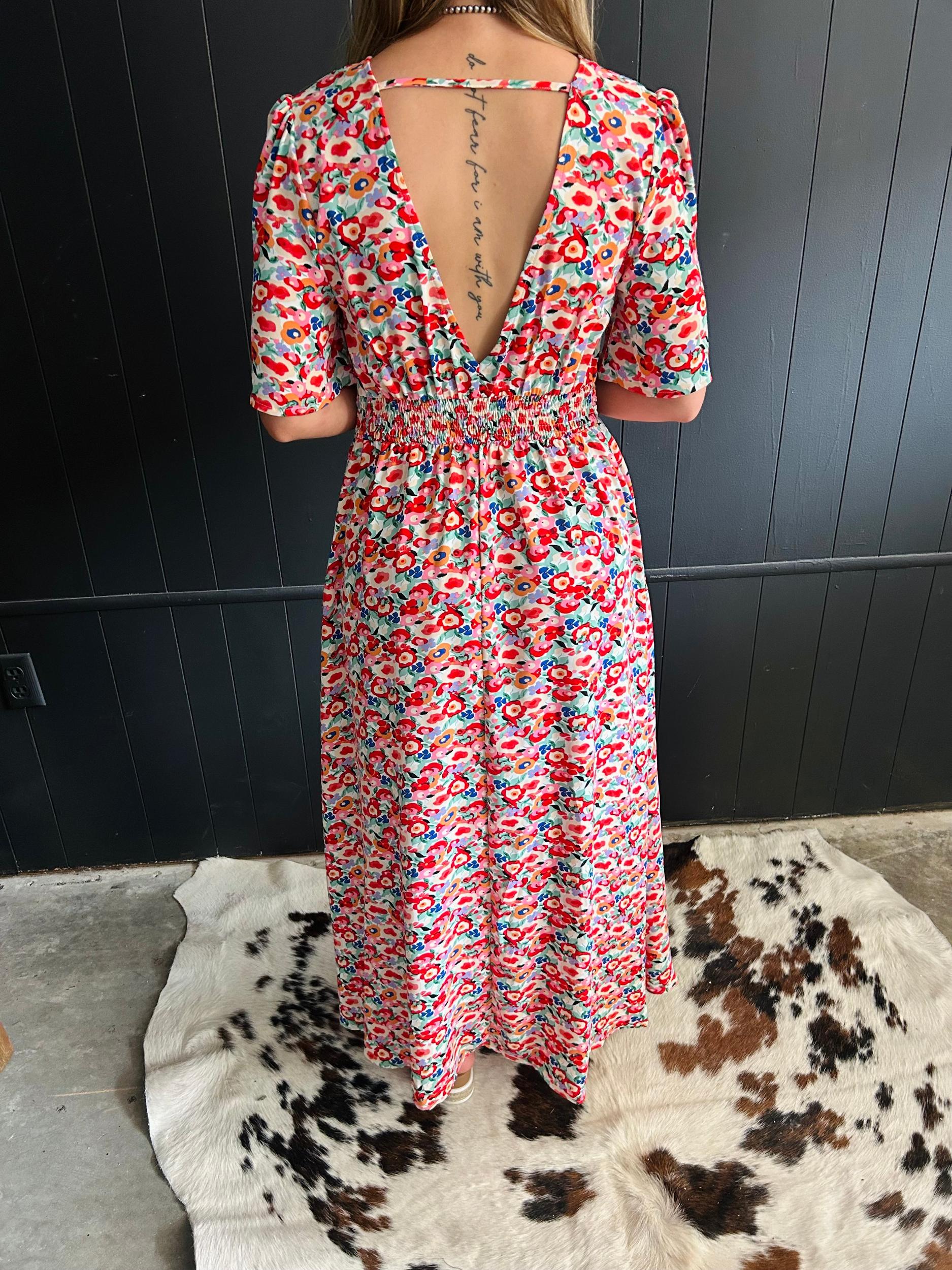 Floral Deep V- Neck Maxi Dress Product Image