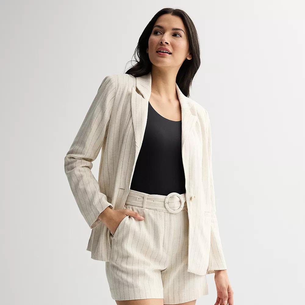 Women's Nine West Peak Lapel Blazer, Size: XL, Beige Pinstripe Product Image