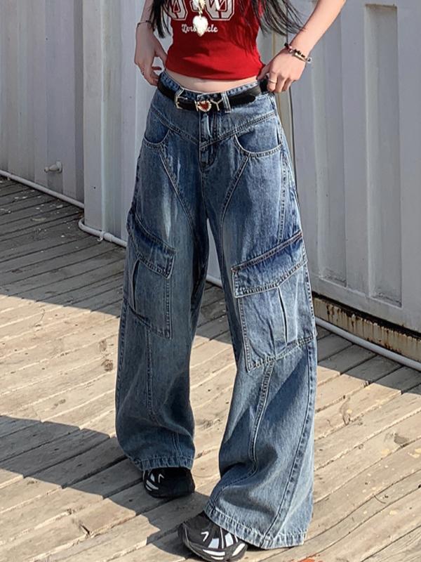 Slant Line Split Design Boyfriend Jeans Product Image