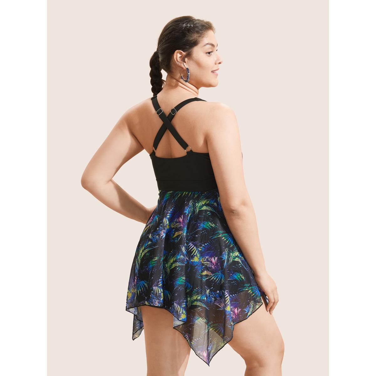 Mesh Adjustable Straps Plus Size Women Tropical Swim Dress Very Stretchy Bodycon Sleeveless V Neck Vacation Swim Dresses BloomChic Product Image