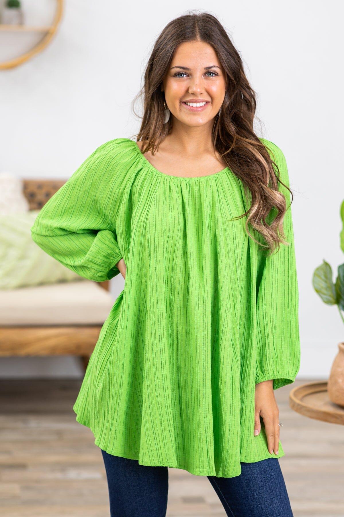 Lime Green Elastic Trim Textured Top Product Image