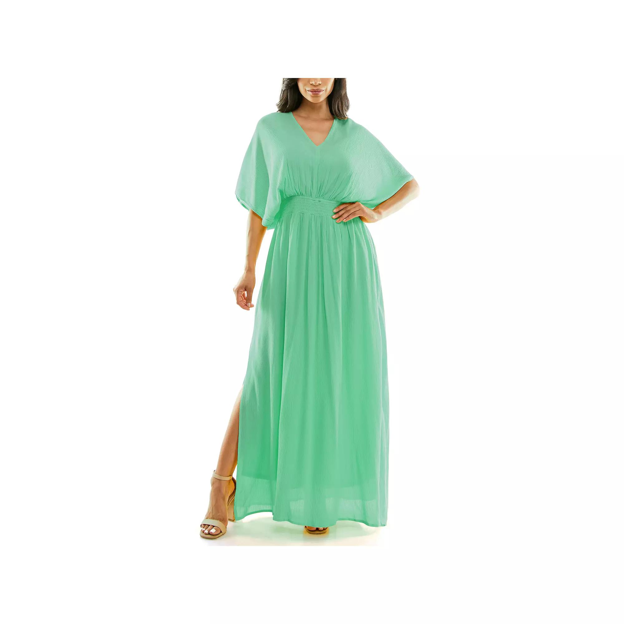 Women's Nina Leonard Smocked Maxi Dress, Size: Large, Spring Bud Product Image