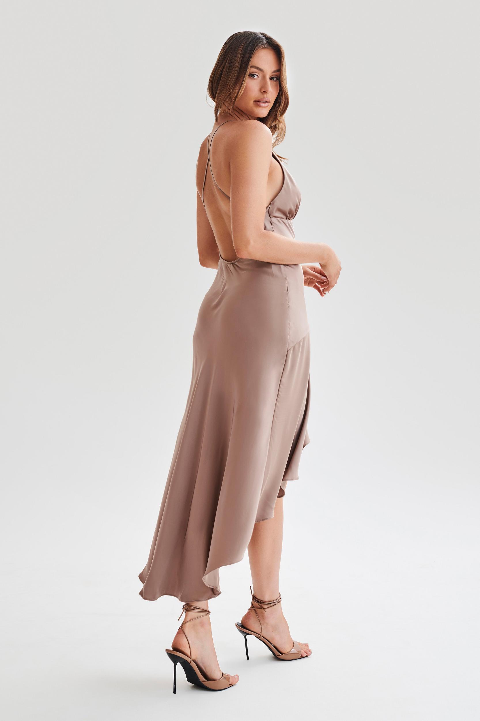 Casey Satin Midi Dress - Mocha Product Image