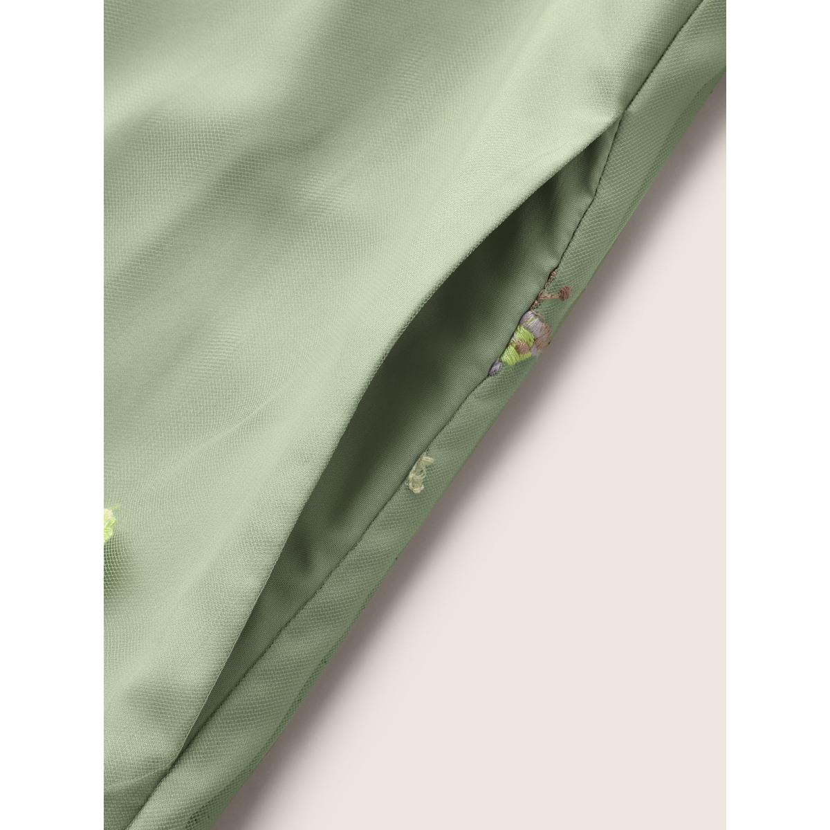 Plus Size Mesh Floral Embroidered Cap Sleeve Midi Dress Palemauve Women Elegant Texture Round Neck Cap Sleeve Curvy BloomChic 12/L Product Image