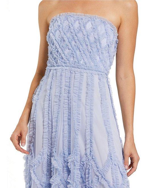 Mac Duggal Strapless Dotted Mesh A-Line Micro Ruffle Midi Dress Product Image