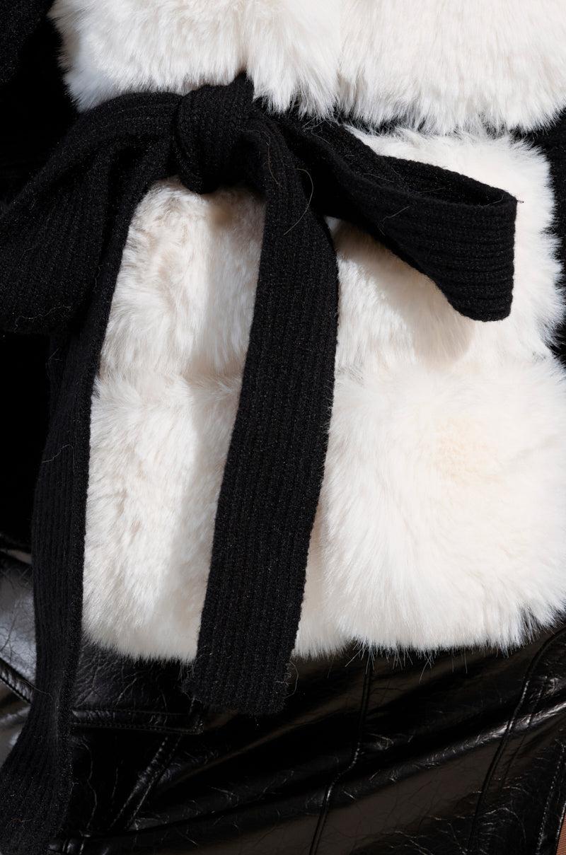 BABBS KNIT FUR TRIM CARDIGAN WITH SELF TIE BELT Product Image