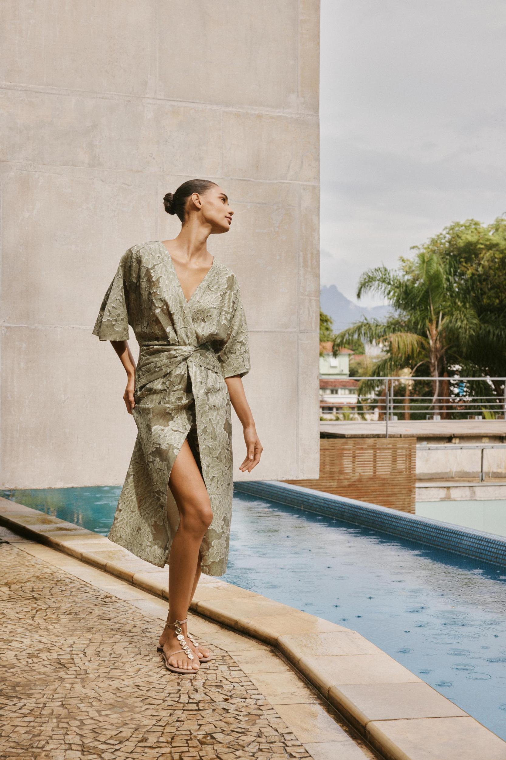 TEXTURED DRAPED DRESS Product Image