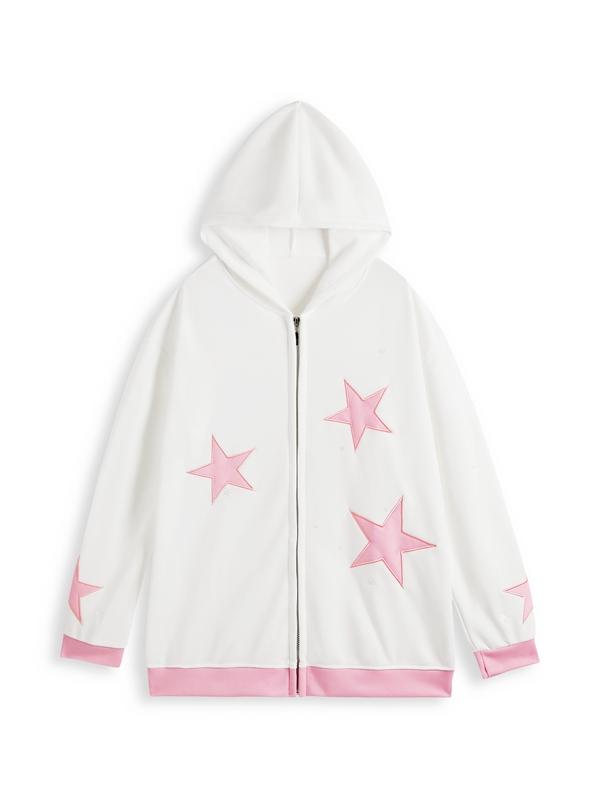 Contrast Color Star Print Oversized Hoodie Product Image