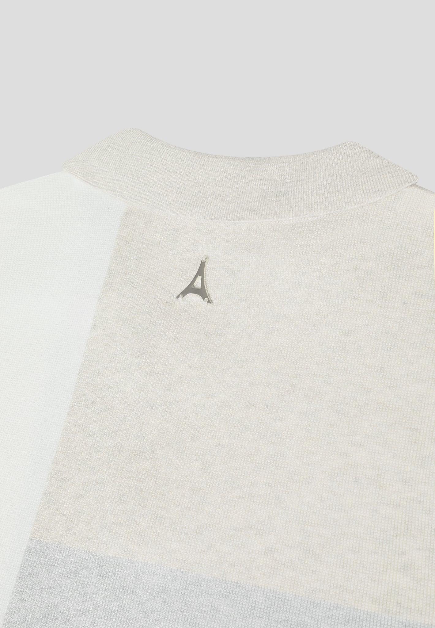 Colour Block Knit Revere Polo Top - Beige/Grey Male Product Image