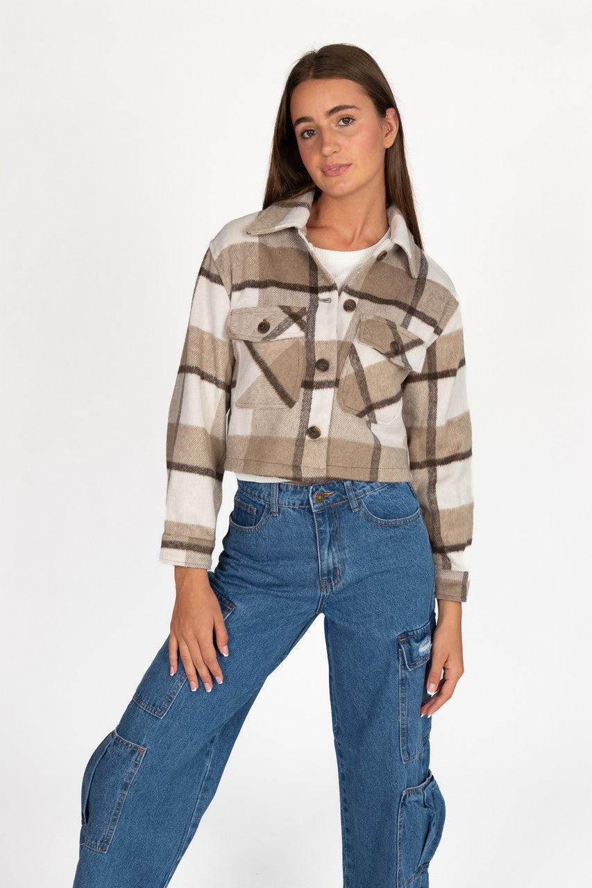Taupe Skimmer Brushed Plaid Jacket Product Image