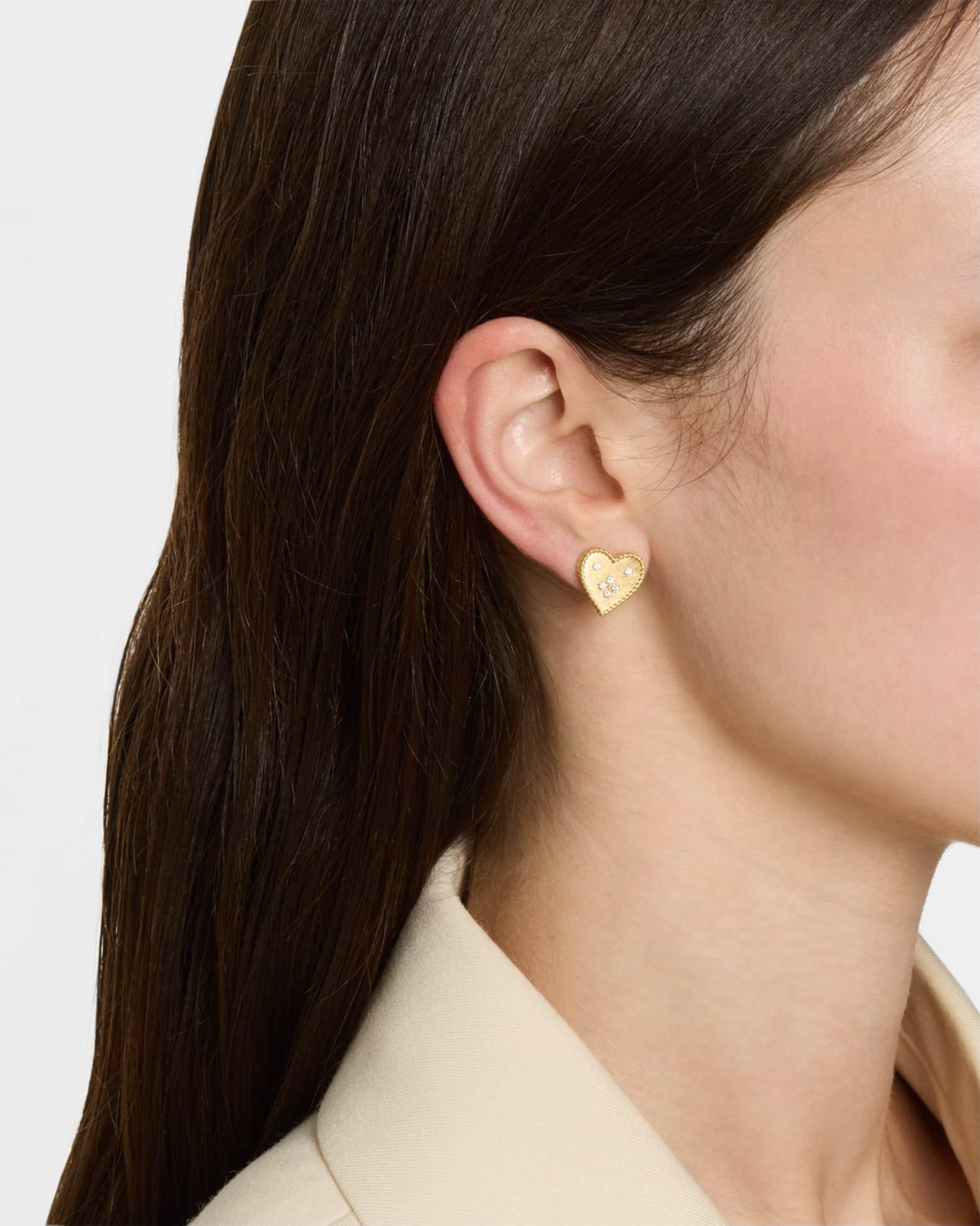 18K Yellow Gold Petit Venetian Princess Heart Diamond Earrings Product Image