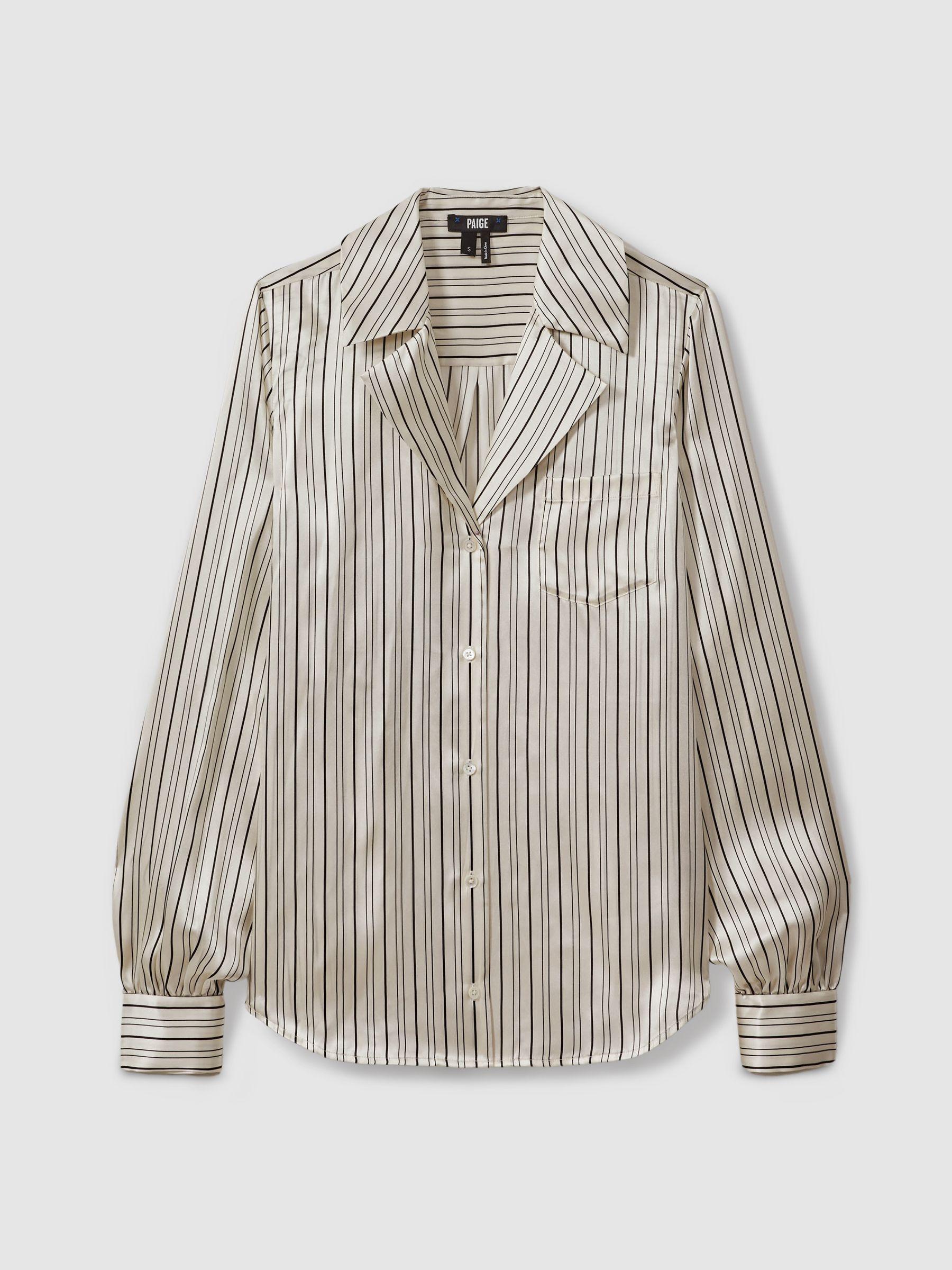 Paige Capriana Silk Striped Shirt in White/Black Product Image
