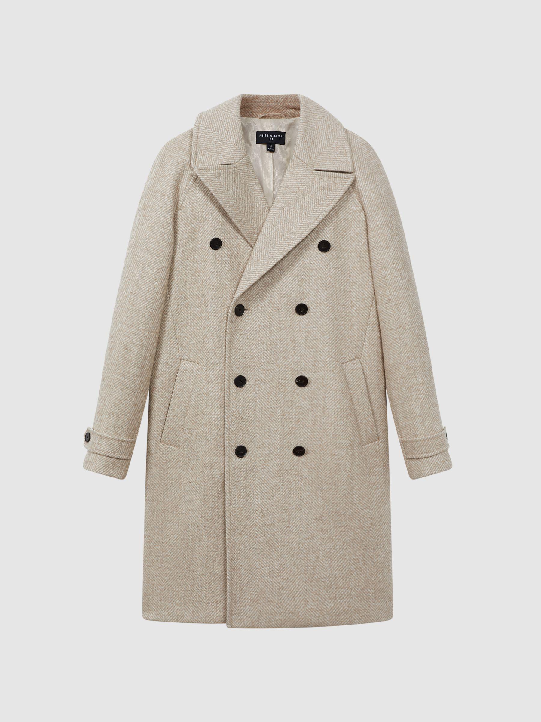 Atelier Italian Wool Blend Double Breasted Coat in Oatmeal Melange Product Image