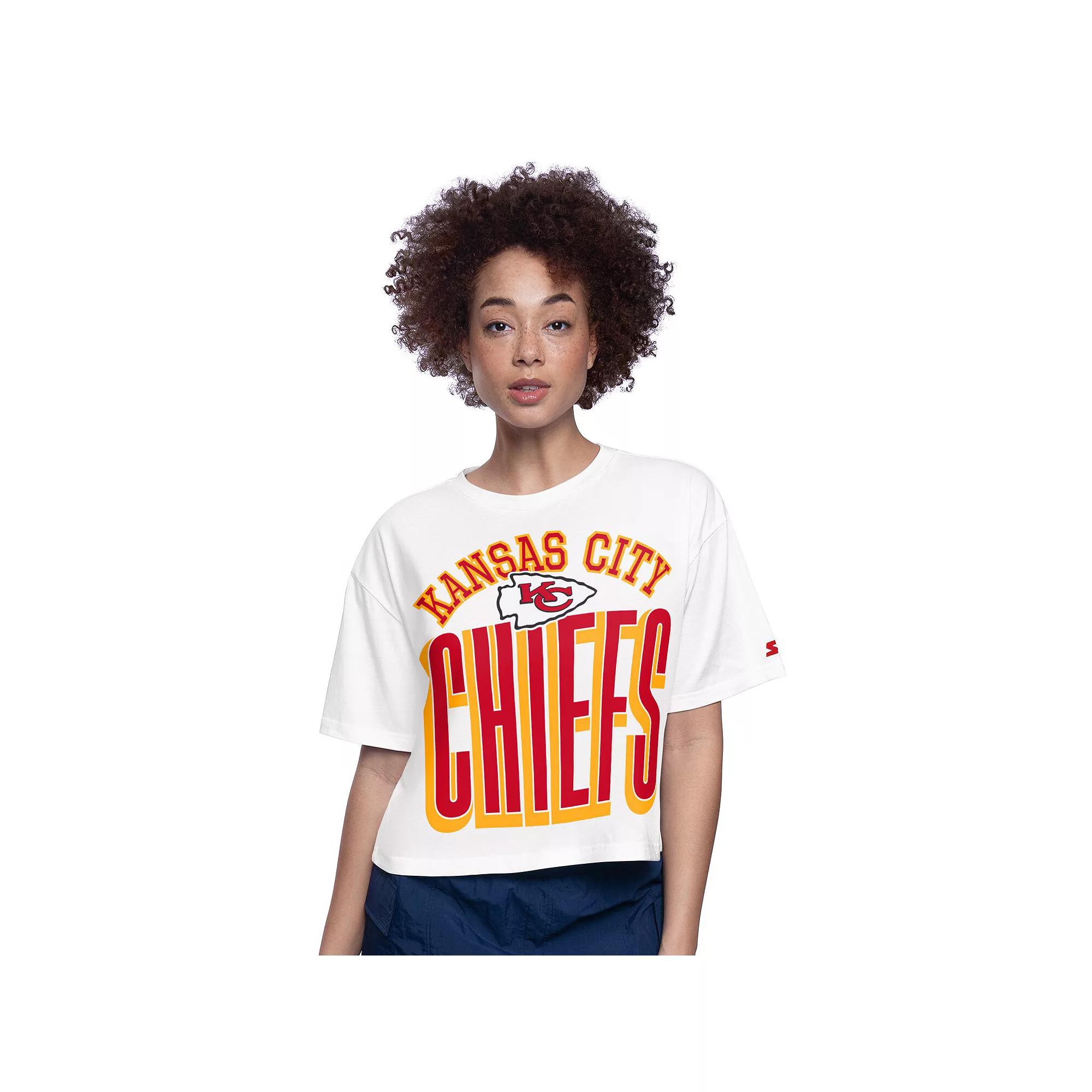 Women's Starter  White Kansas City Chiefs Play the Ball Boxy Cropped T-Shirt, Size: XS Product Image