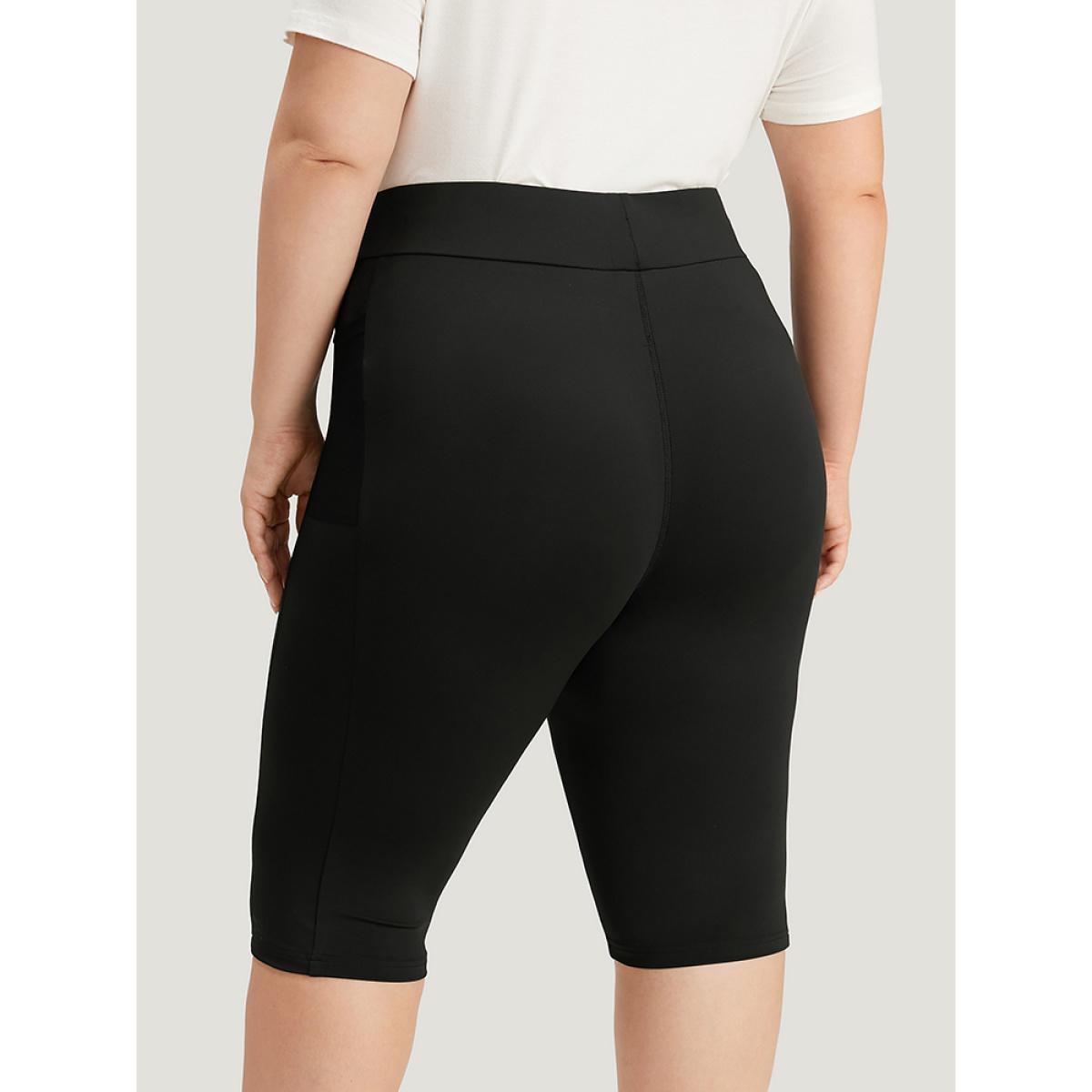 Plus Size Skinny Wideband Waist Mesh Patchwork Pocket Leggings Women Black Elegant High stretch Skinny High Rise Dailywear Leggings BloomChic 28/5X Product Image