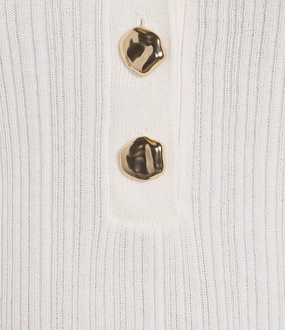 Lucy Paris Knit Point Collar V-Neck Short Sleeve Top Product Image