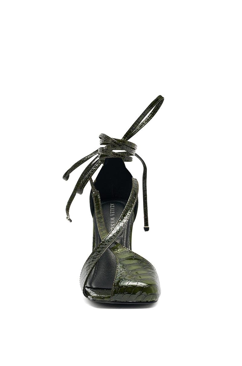 AZALEA WANG KELEDER OLIVE CROC PEEP TOE PUMP Product Image