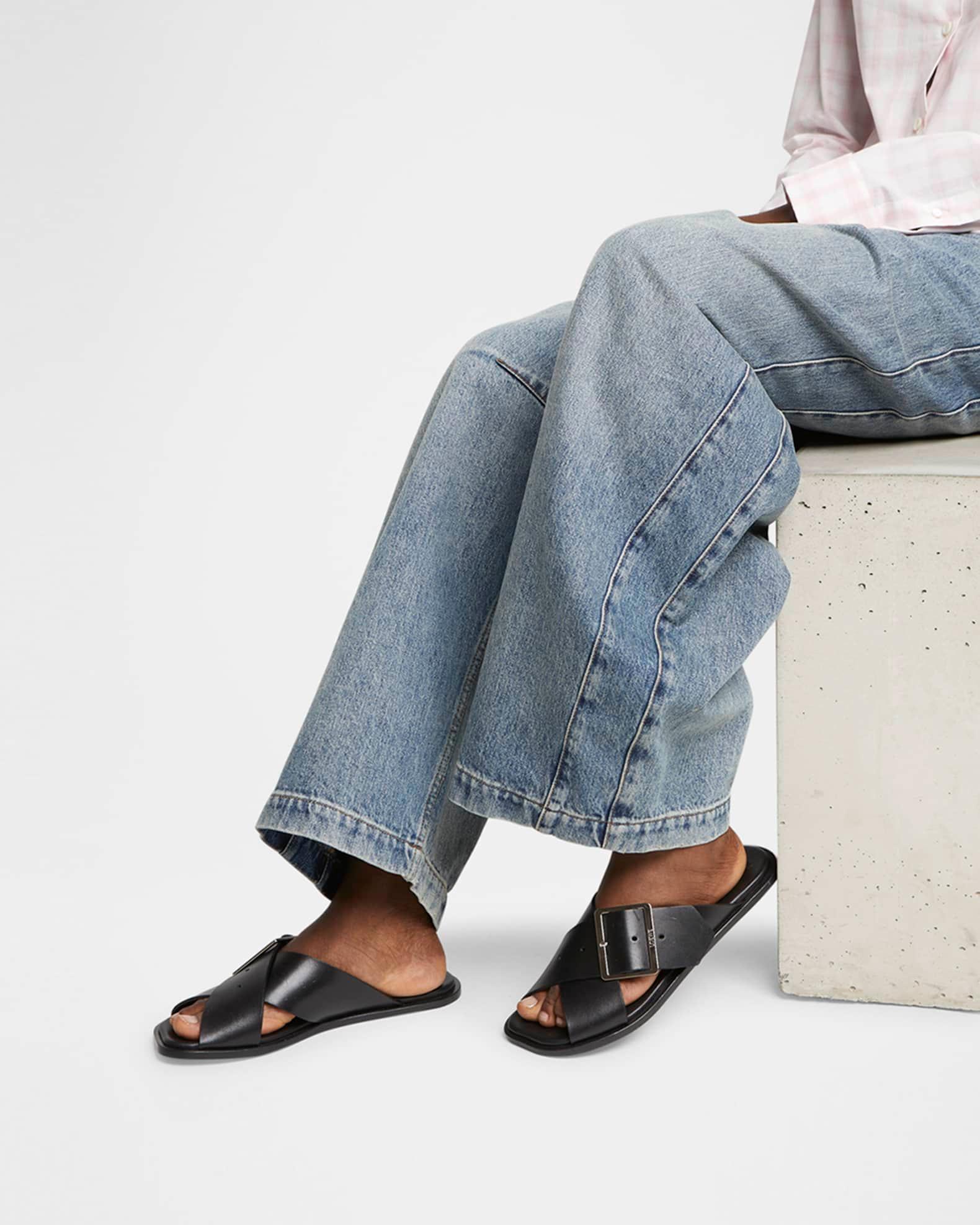 Petal Leather Crisscross Buckle Slide Sandals Product Image