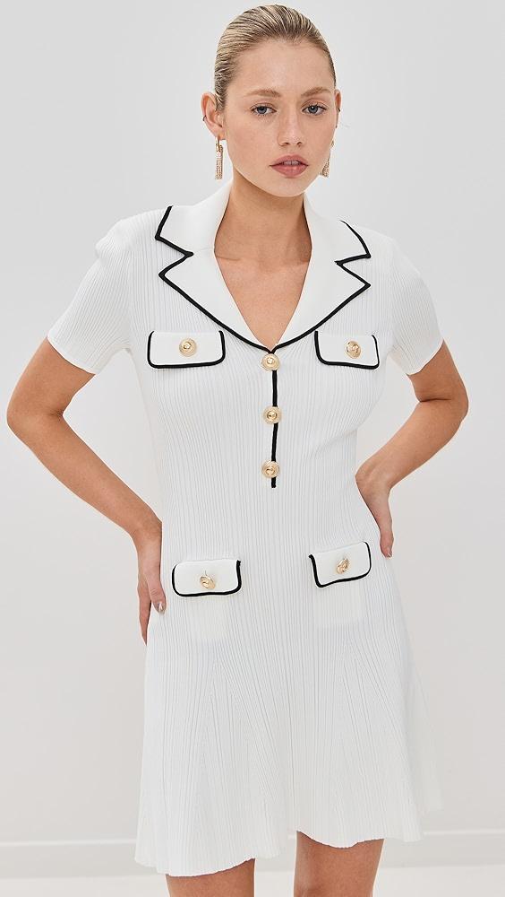 Self Portrait White Viscose Rib Knit - Mini Dress | Shopbop Product Image